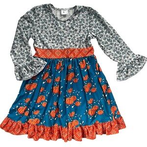 Pumpkin Patch Dress - Fall Style - Blue, Orange, White - Girls 5/6 - Halloween